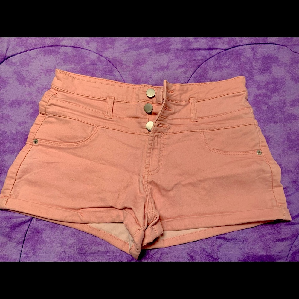 pink cotton button up shorts
